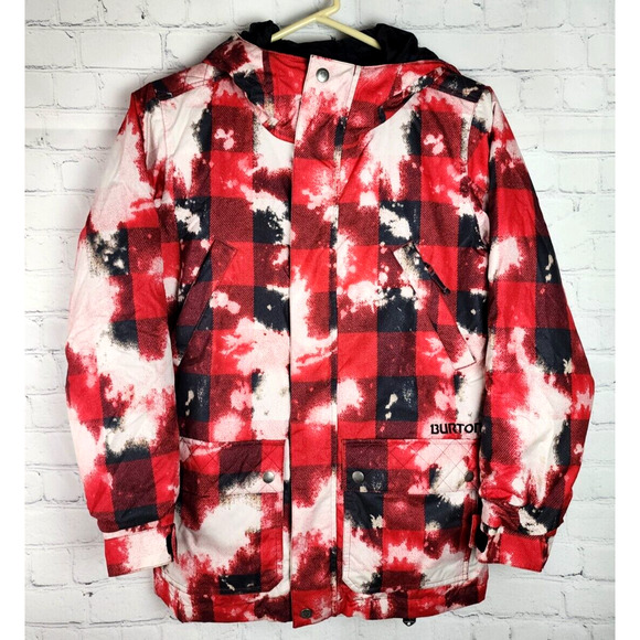 Burton Women's Ski Snowboard Coat Jacket Size M White Collection Red Plaid Acid - Picture 1 of 5